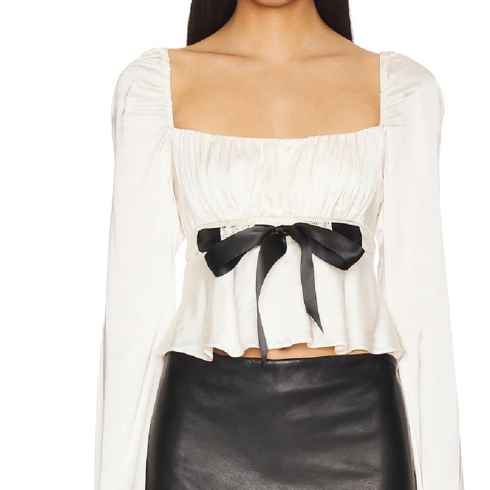 Revolve Stone Cold Fox White Blouse with Black Ribbon
